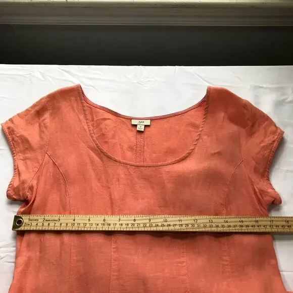 J Jill womens 8 peach orange short cap sleeve maxi linen dress minimalist travel - Picture 6 of 11